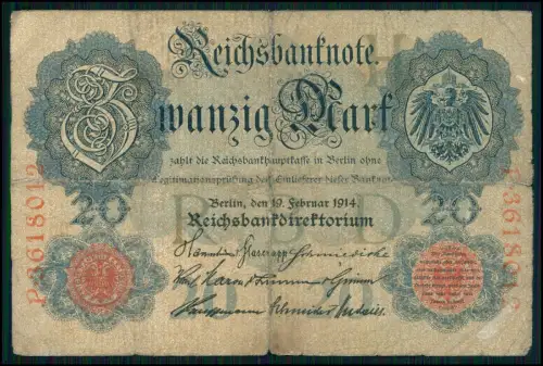4x- 20 Mark Darlehnskassenschein 1914 + Reichsbanknoten Sammlung Deutsches Reich