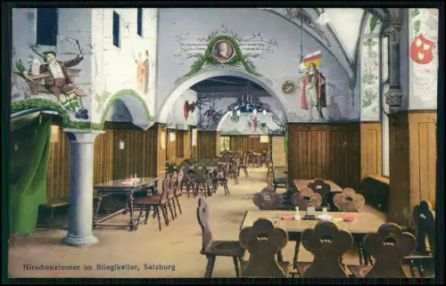 AK koloriert - Hirschenzimmer im Stieglkeller Salzburg Brauhaus - 1914 gelaufen