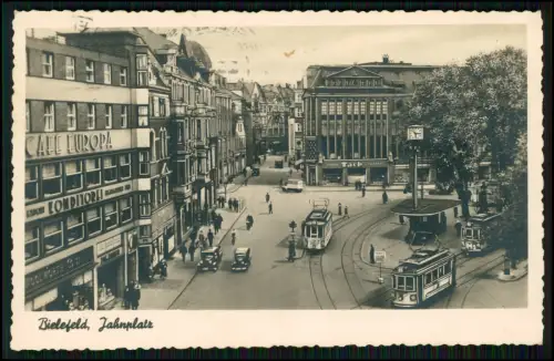 Foto AK - Jahnplatz in Bielefeld Straßenbahn Café Europa Konditorei - 1942 gel.