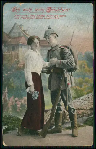 6x AK - Feldpostkarte 1. Weltkrieg Leb wohl mein Bräutchen patriotisch koloriert