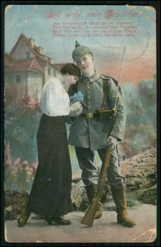 6x AK - Feldpostkarte 1. Weltkrieg Leb wohl mein Bräutchen patriotisch koloriert
