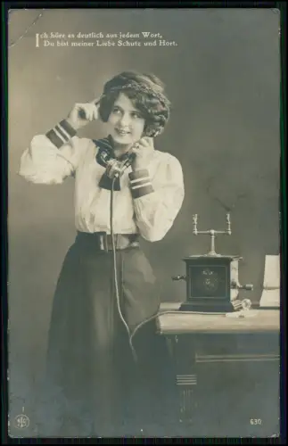3x AK Mädchen am Telefon Telefonapparat mit Reichsadler - poetischer Spruch 1910