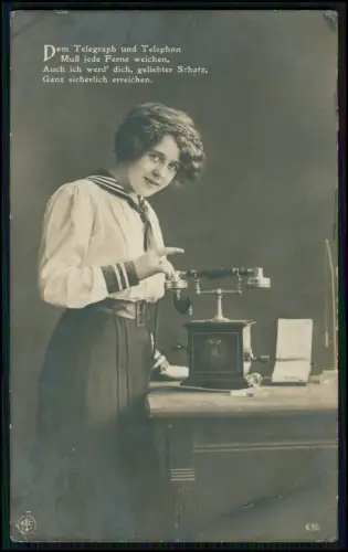 3x AK Mädchen am Telefon Telefonapparat mit Reichsadler - poetischer Spruch 1910