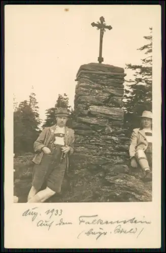 Falkenstein 1933 Bayerisch Wald Männer Tracht Lederhose Gipfelkreuz Bergsteiger