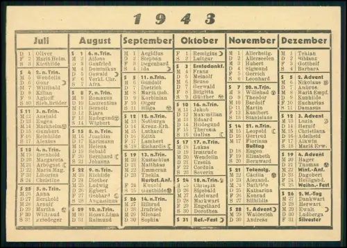 AK Kalender Jahr 1943 komplett Feiertagen Namen Mondphasen Historische Einträge