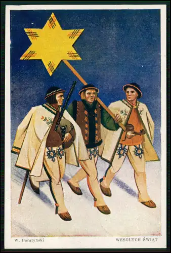 AK - Polen Weihnachtskarte Sternsinger - Wesołych Świąt Boratyński - Krakau 1940