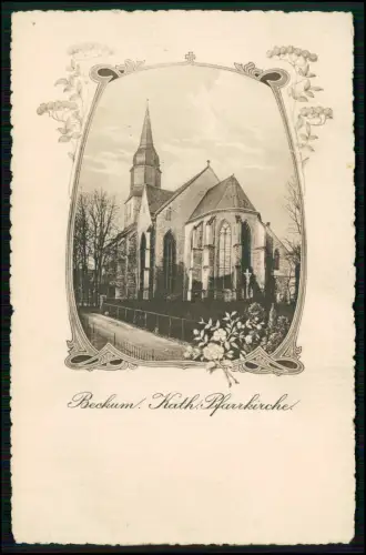 AK mit Blumendekor - katholische Pfarrkirche St. Stephanus - in Beckum Westfalen