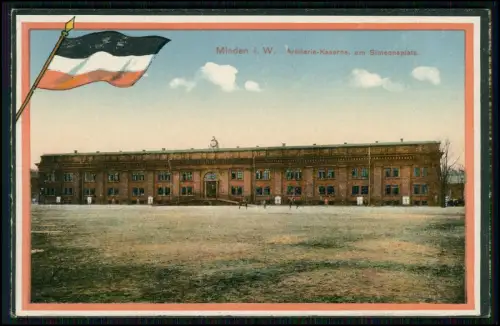 AK - Minden i. W. Artillerie-Kaserne am Simeonsplatz - kaiserliche Reichsflagge