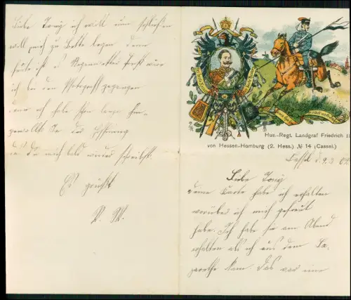 Brief Litho 1902 Husaren-Regt. Landgraf Friedrich II. von Hessen-Homburg Nr. 14