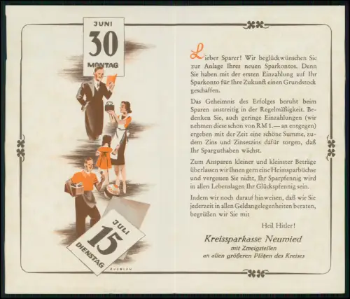 Kreis-Sparkasse Neuwied am Rhein - Faltblatt 1930er Sparen Reichspfennig Werbung