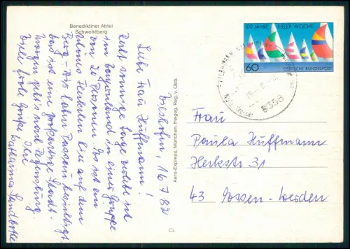 Luftbild Benediktiner Abtei Schweiklberg Vilshofen Bayern kolorierte Postkarte