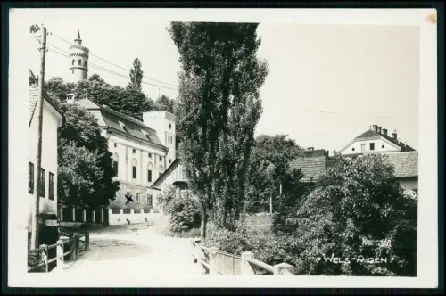 Foto AK - Aigen bei Wels Oberösterreich -  Straße mit Turm der Marien-Warte