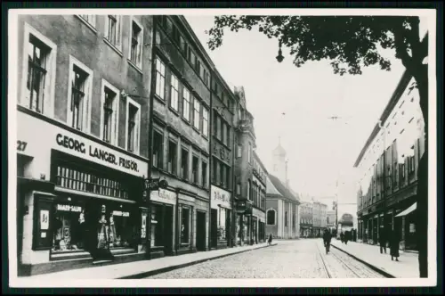 Foto AK - Straße mit Georg Langer Frisör - Geschäft Ort in Schlesien Polen 1936