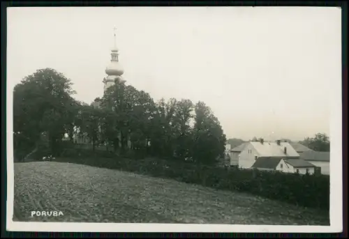 Foto AK - Dorf und Kirche Ostrava Poruba St Nikolaus - Tschechien Schlesien 1936
