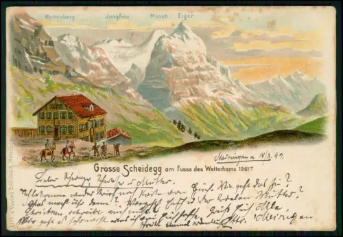 Grosse Scheidegg Meiringen Schweiz AK Litho 1899 Wetterhorn Jungfrau Mönch Eiger