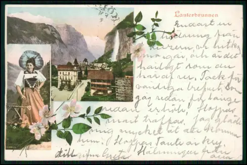 AK Lauterbrunnen Luzern Schweiz Tracht Frau Wasserfall Hotel Edelweiß 1898 gel.