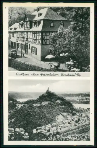 AK - Braubach am Rhein - Gasthaus Felsenkeller Marksburg Burgansicht Weinstadt