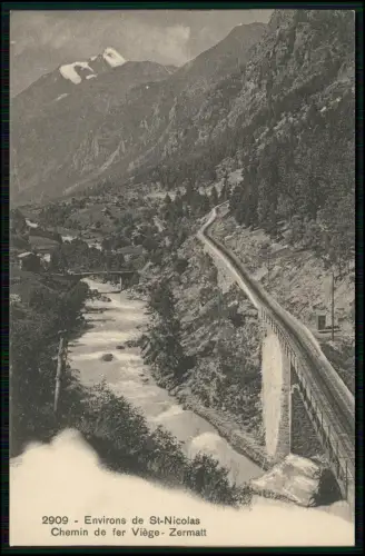 4x AK - Täsch St. Niklaus  Kalpetran Eisenbahn - Dörfer Alpenfluss Zermatter Tal