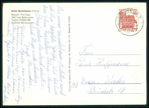 AK- Hotel Hochblauen Südlicher Schwarzwald Badenweiler 1970er Jahre mit Terrasse
