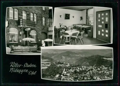 AK Nideggen Eifel Ritterstuben Hotel Restaurant Innenansicht Luftaufnahme 1960er