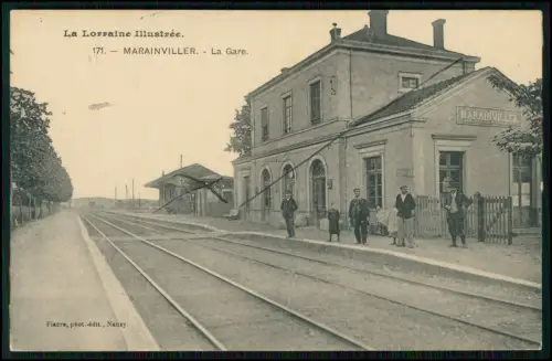 AK 1. WK - Marainviller Bahnhof La Gare - Lothringen Eisenbahnstrecke Personal