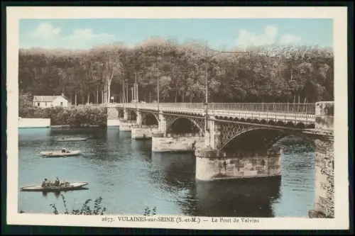 AK 1. WK - Vulaines-sur-Seine Pont de Valvins Brücke Boote Flusslandschaft 1914