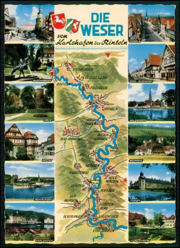 AK  - Die Weser Karte - Rinteln Karlshafen Hameln Höxter - Mehrbildkarte