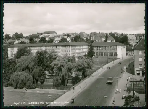 AK - Hagen Westfalen - Ricarda-Huch-Schule Badstraße - 1959 Straßenbahn Schulbau