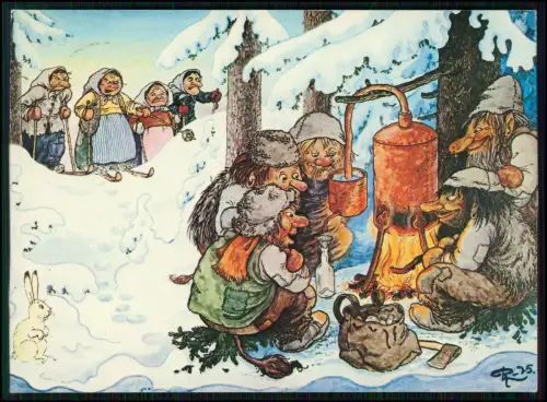 AK - Weihnachtskarte - Rolf Lidberg Troll - Postkarte 1978 Schweden Winter Humor