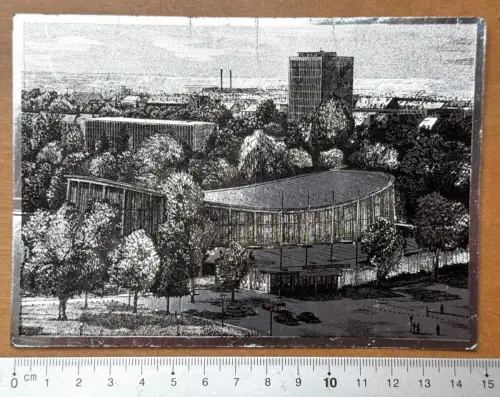 AK in Silber-Glanz - Karlsruhe Schwarzwaldhalle 1960er Architektur Kongresshalle