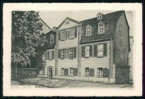 AK Weimar Schillerhaus originale Radierung - Handpressendruck Thüringen - 1920er