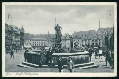 AK Eger Cheb Böhmen - Adolf-Hitler-Platz - Feldpost 1942 gel. - Regiment 63 Eger