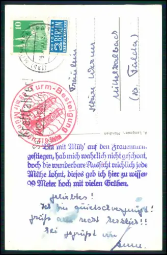 Foto AK -München Rathaus Frauenkirche Sonderstempel Turmbesteigung 1953 Notopfer