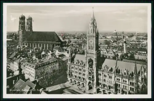 Foto AK -München Rathaus Frauenkirche Sonderstempel Turmbesteigung 1953 Notopfer