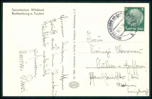 Foto AK - Rothenburg ob der Tauber - Sanatorium Wildbad Hauptgebäude - 1939 gel.