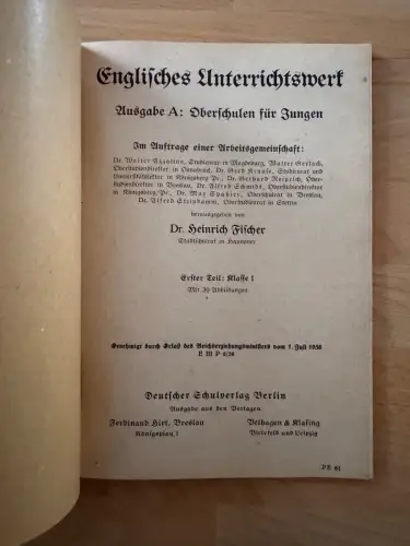 Englisch Schulbuch - Oberschule für Jungen Dr. Heinrich Fischer 96 Seiten Teil 1