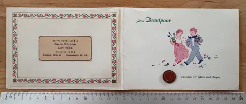 Wiesbaden Verlobung Silvester 1954 Farbig Doppelseitig montiert 1-Pfennig-Münze