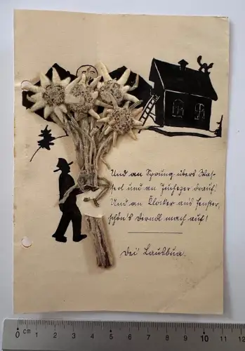 Tirol Alpen Liebesgruß um 1900-  montiert mit echten Edelweißblüten - Handarbeit
