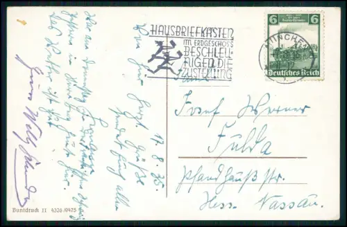 AK München Theatinerkirche Feldherrnhalle 1935 gel. Stempel Hausbriefkasten im..