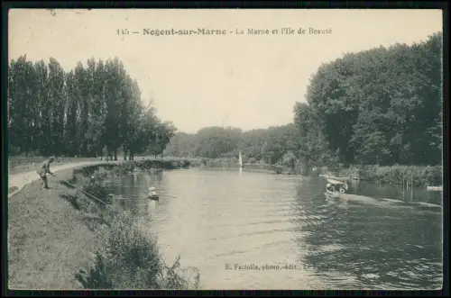 Nogent-sur-Marne Marne Fluss Ile de Beauté Boot Fischer Frankreich 1908 gelaufen