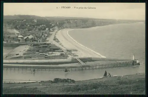 AK - Fécamp Hafen und Küste - Vue prise du Calvaire Normandie Meer 1905 Luftbild