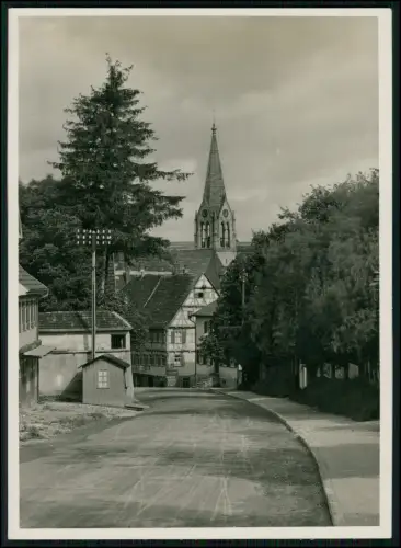 Foto 18x13 - Münsingen Schwäbische Alb Straßenansicht mit Kirche Fachwerkhäuser