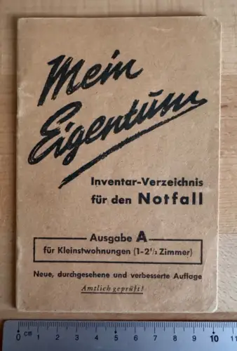 Heft Mein Eigentum Inventar Verzeichnis Notfall Ausgabe A Kleinstwohnungen 1940