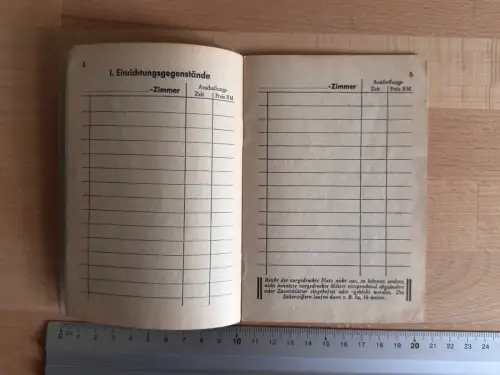 Heft Mein Eigentum Inventar Verzeichnis Notfall Ausgabe A Kleinstwohnungen 1940