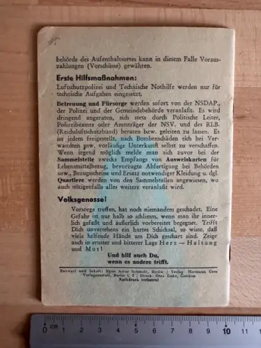 Heft Mein Eigentum Inventar Verzeichnis Notfall Ausgabe A Kleinstwohnungen 1940