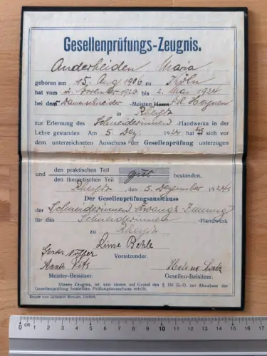 Ausweis Rheydt Schneiderin Maria Anderheiden - Gesellen Prüfungs Zeugnis 1924