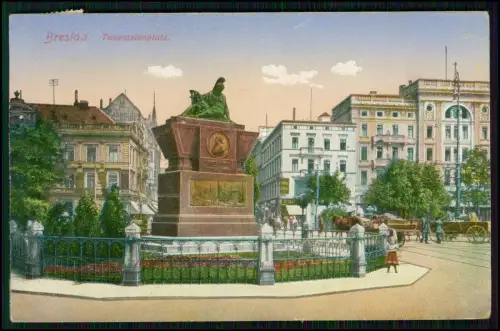 AK Breslau Wrocław Schlesien Tauentzienplatz mit Denkmal Stadtansicht 1915 gel.