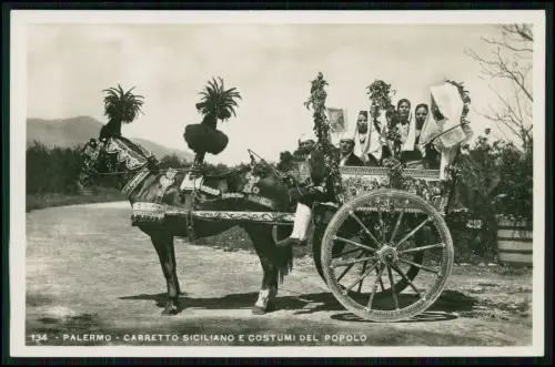 Foto AK - Palermo Carretto Siciliano - Volkskostüm Sizilien Campassi Torino 1937