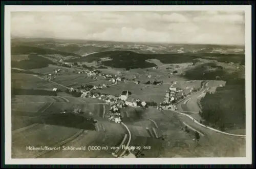 Foto AK - Schönwald im Schwarzwald - Luftaufnahme Dorf, Höfe, Wiesen, Wege 1936