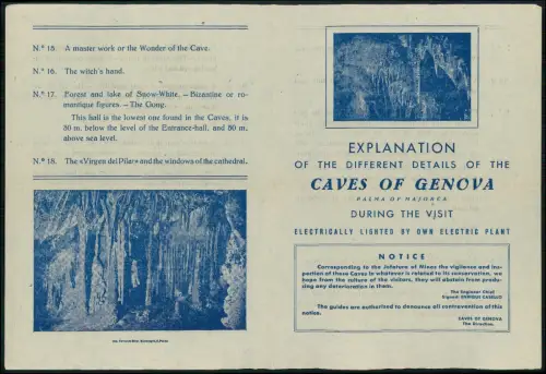 PALMA DE MALLORCA GENOVA CAVES OF GENOVA - Faltblatt Tourismus Prospekt 31x22 cm